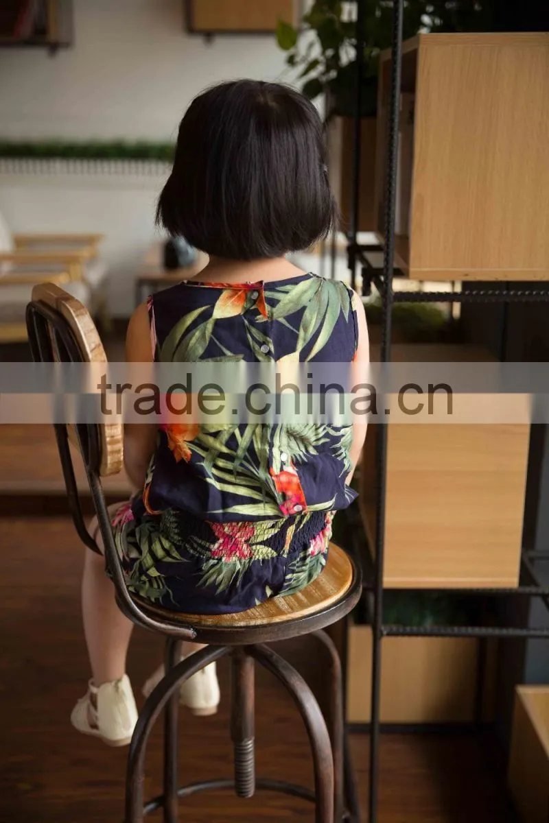 fashion off shouder 100% viscose set summer sleeveless cloth set girl shirt and printed flower soft handfeel cloth