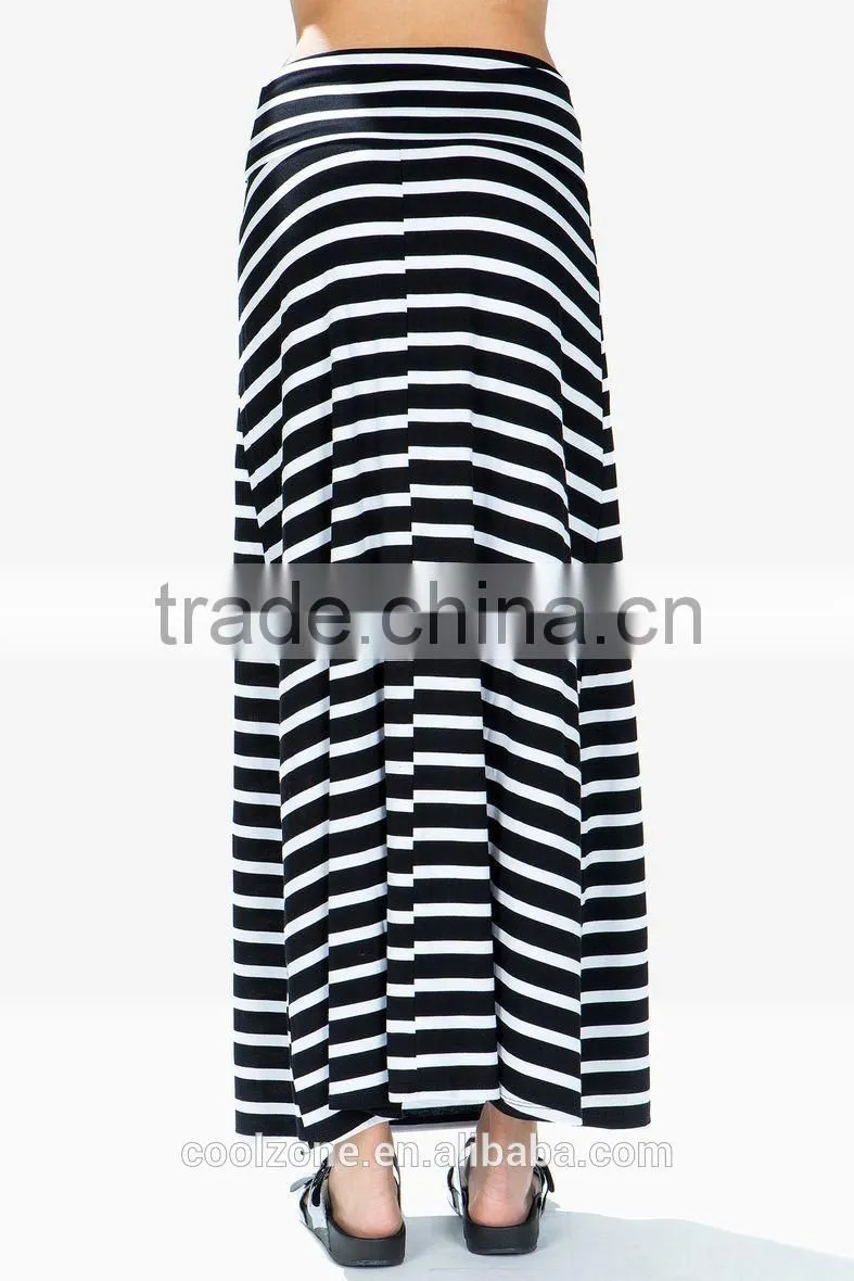 Wide waist floor-length horizontal stripes maxi skirt long maxi skirt