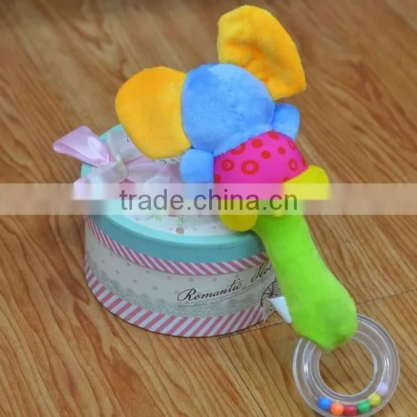 Cute animal rattle insert baby educational plush toys with ring in colorful beans