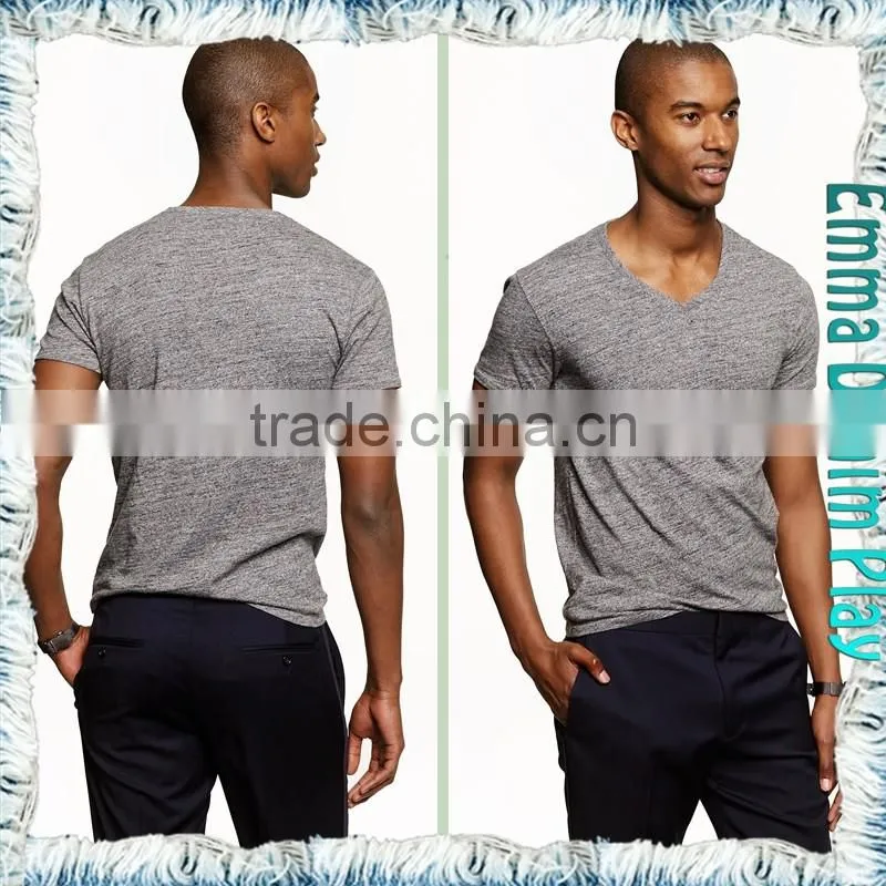 New Style Mens Best Organic Grey Cotton Muscle Fit V Neck T-Shirts Tops Apparel Suppliers