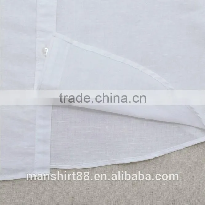 rolled sleeve mandarin collar hemp linen shirt for men