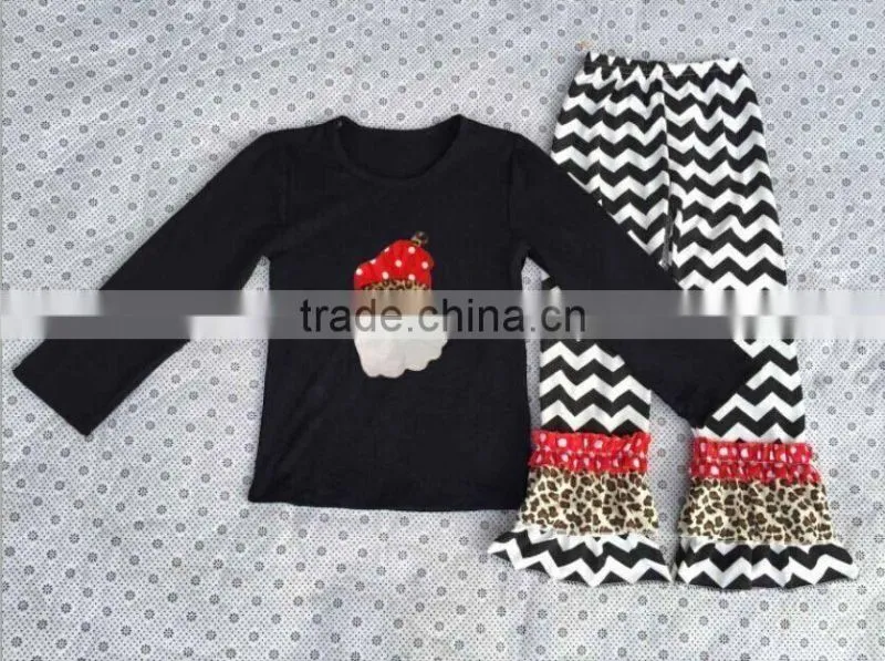 China suppliers Winter boutique outfit girls clothing christmas set santa claus printed outfits