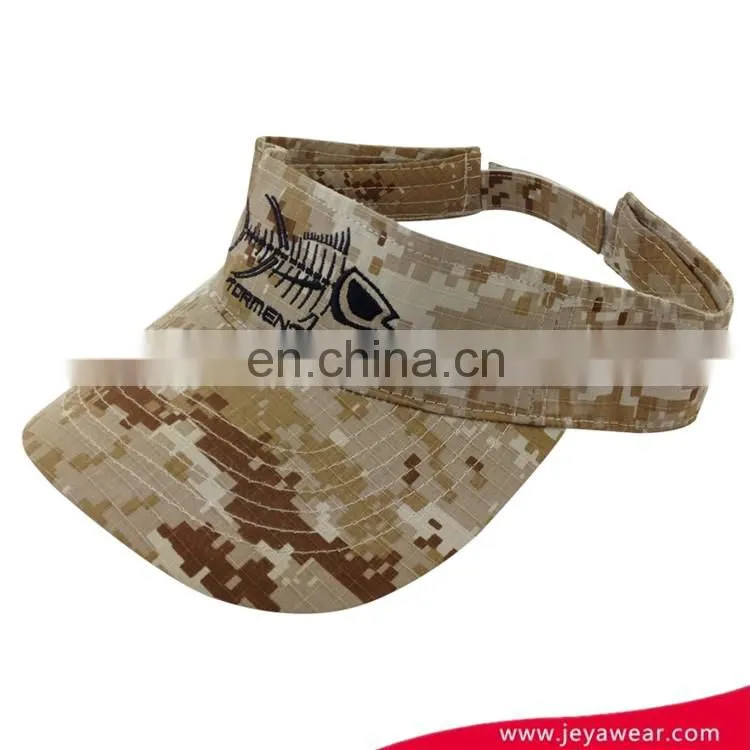 outdoor activities camo pattern cool visor caps with fish skull logo 2D embroidery