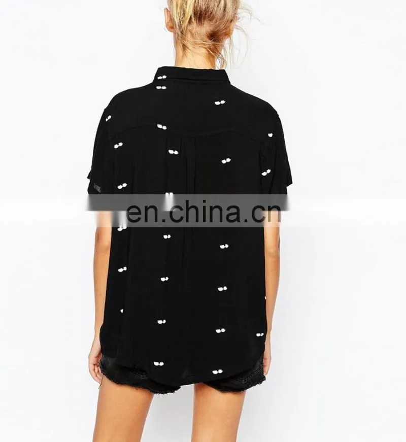 Simple chiffon printed short sleeve new design fashion summer blouse