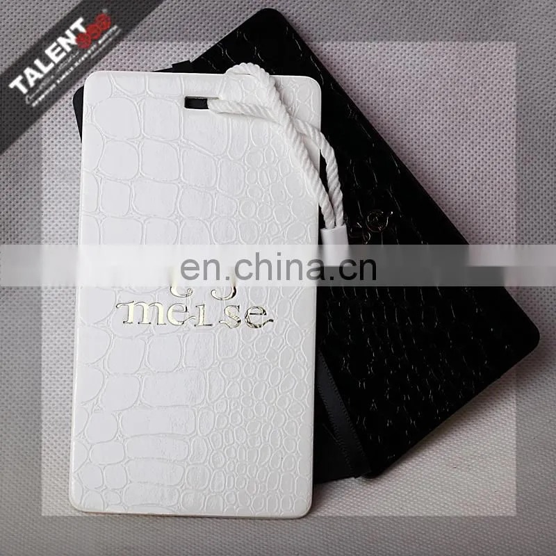 custom private design black & Withe embossing paper hot stamping gold hangtag for clothing
