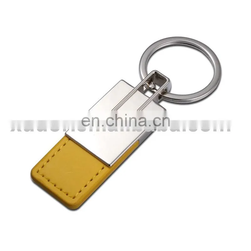 High Quality Promotional Zinc Alloy Laser Logo yellow Leather Metal Car Keychain