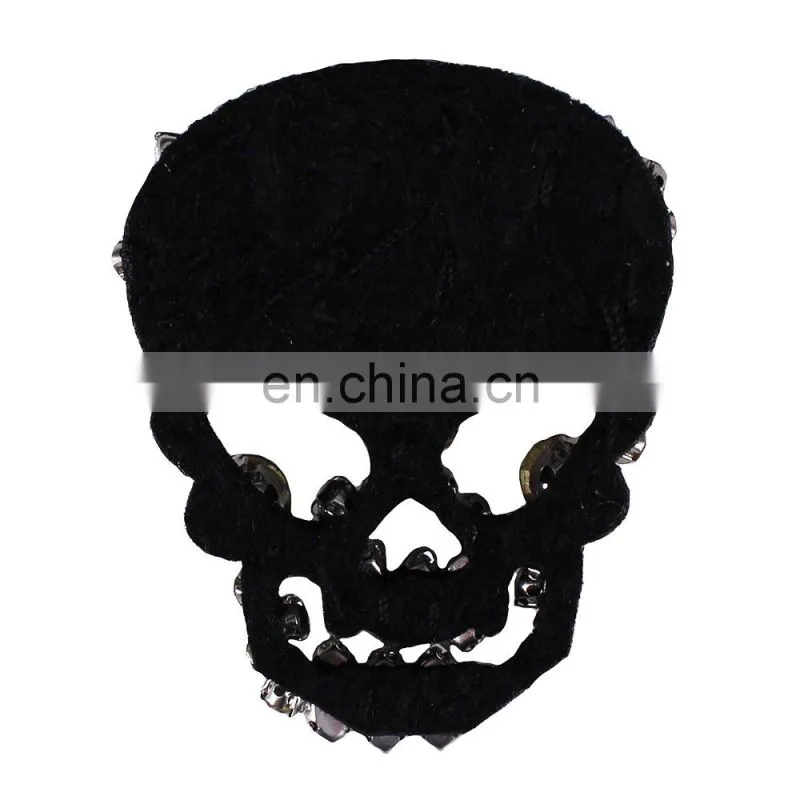 Fashion Beading Gray Rhinestones Skull Patches Badge for Jewelry Brooch