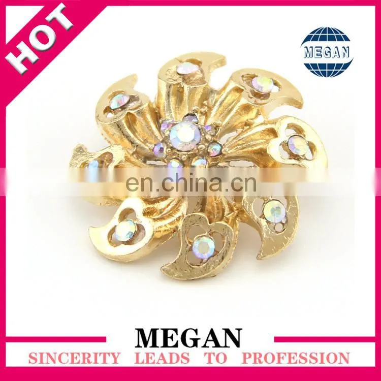Vintage golden Metal colourful crystal Button for hair accessories
