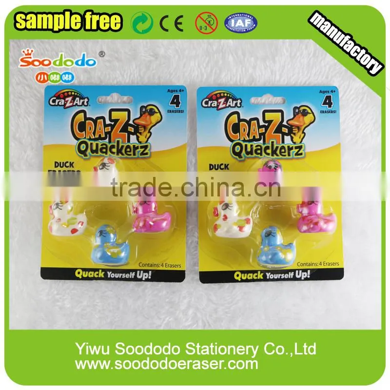 Cute 3D duck shape printing erasers for kids