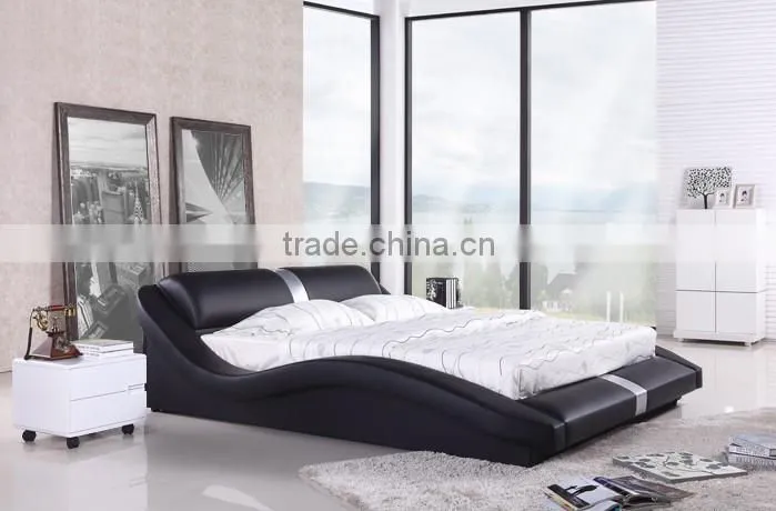 Classic leather bed with leather button, cheap king size soft bed