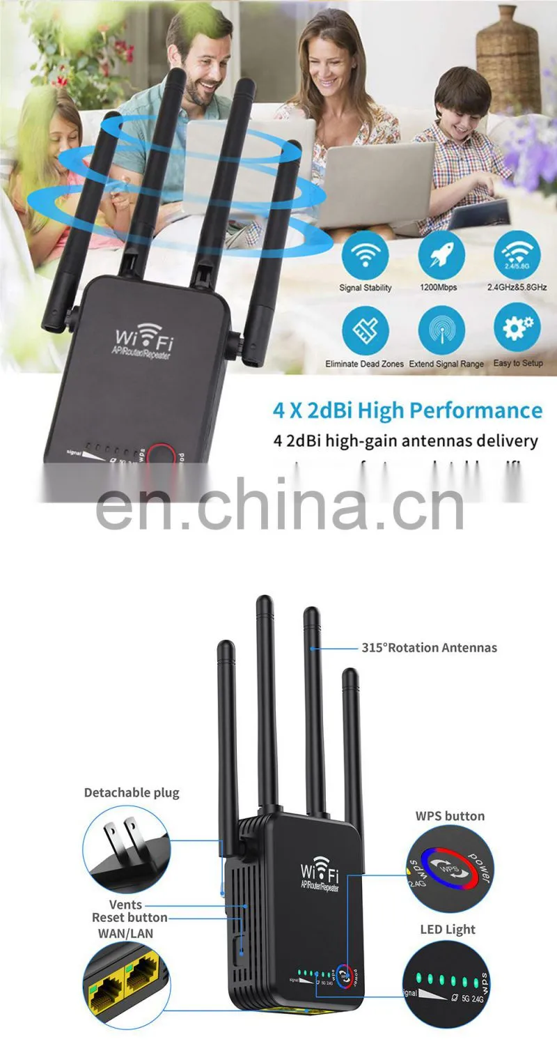 ALLINGE MDZ3113 Long Range Wireless Wifi Repeater 1200mbps Amplifier Signal Antennas Booster With Different Plug