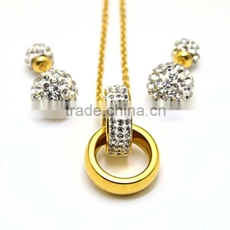 High Quality Jewelry Saudi Gold Jewelry Necklace Double Hoop Crystal Jewelry Set