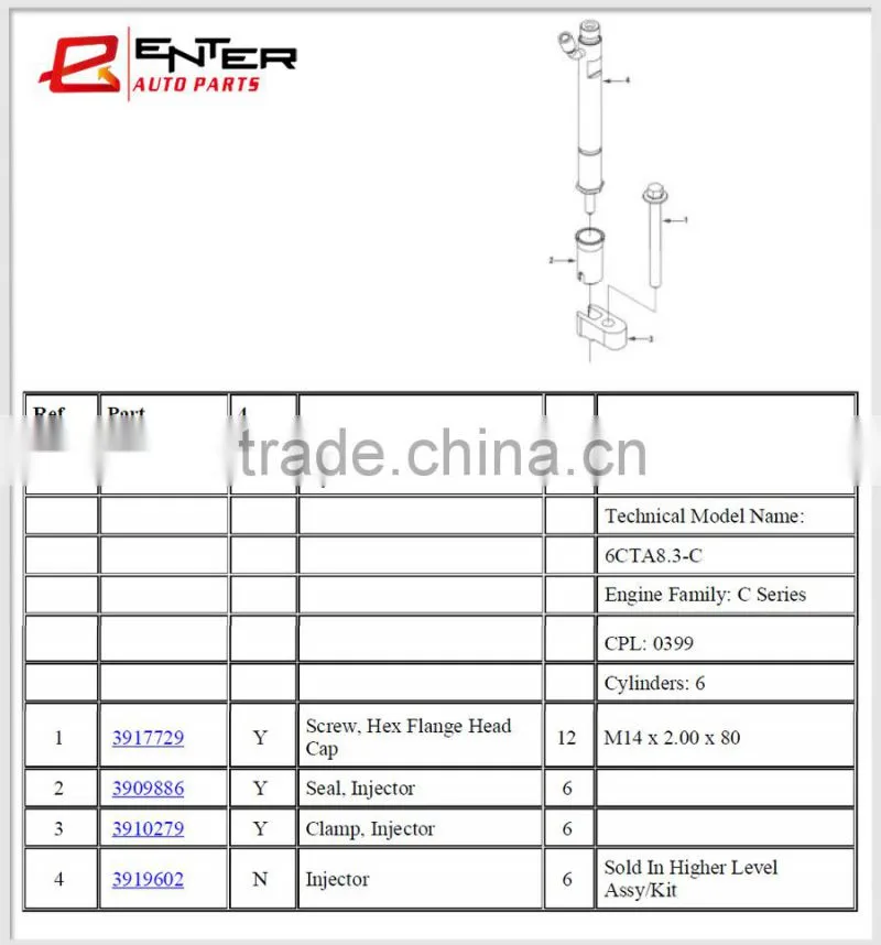 C3919602 turck parts 6CT240 6ct engine injector