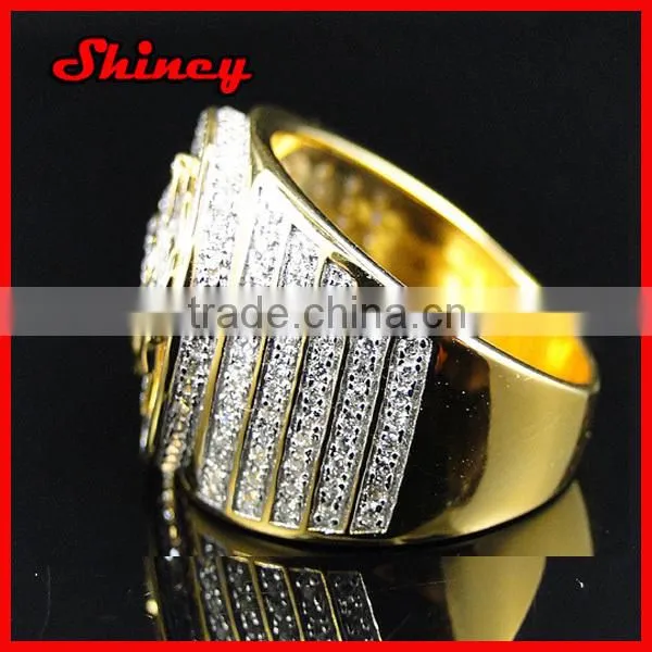 2015 bling micri pave cz big gold ring designs for men