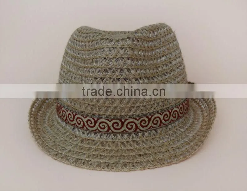 custom classic small brim fibre fadora hat with ribbon