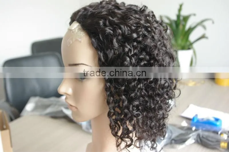 wholesale price brown curly human hair half wig