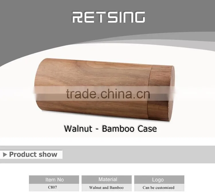 High quality bamboo wood tube case, walnut wood cylinder sunglass case, sunglasses bamboo case