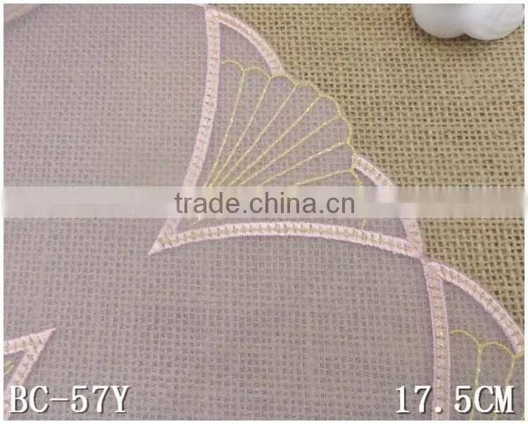 Nylon Net Cloth Gold thread Laces Red 7.28" Non-Strech Soft Warp Knitted lace embroidery in stock