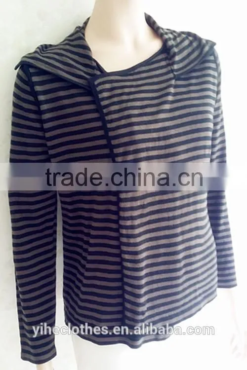 Lady wool knitting wear tailored long sleeve stripe cardigan