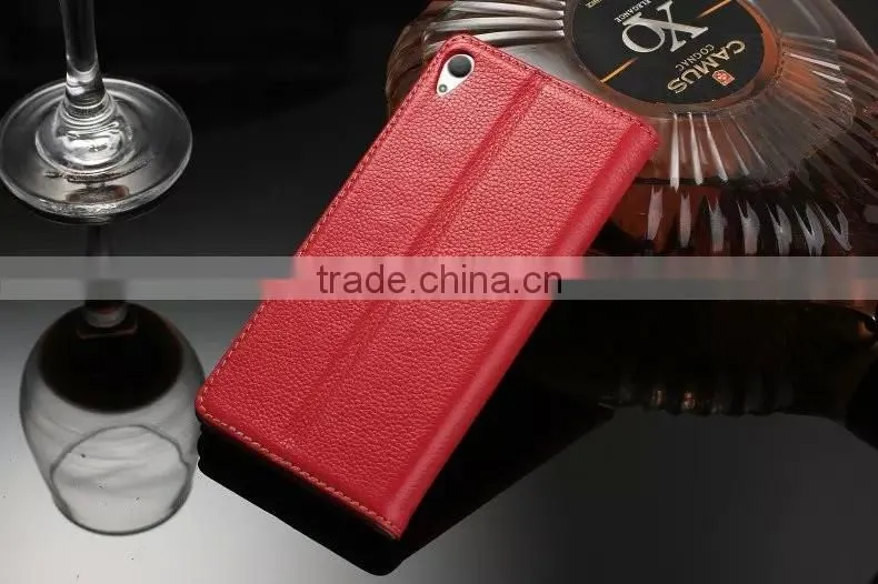 DLS Litchi Grain Genuine Leather Flip Case for Sony Z5 Plus Wallet Cover Case with Card Slot MT-5195