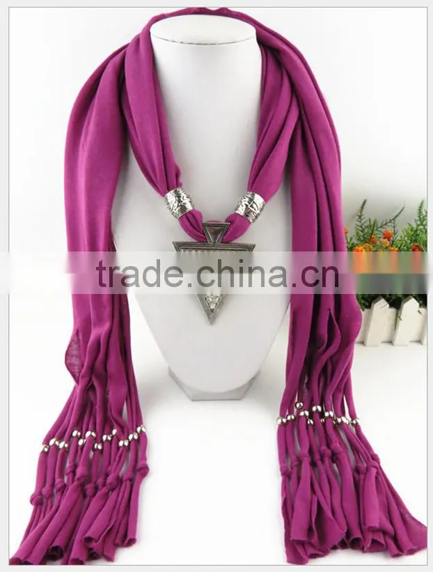 2015 Lovely new arrival hot selling ladies' scarf brand big cotton lady scarf Full diamond triangle alloy pendant jewelry scarf