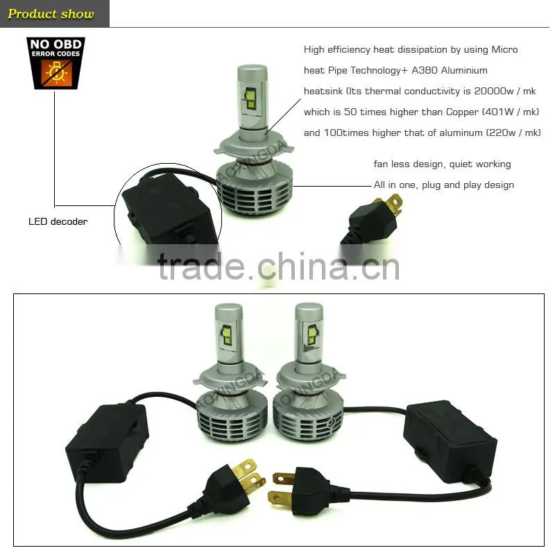 6G H4 CANBUS LED headlight 6000LM with fanless all in one design