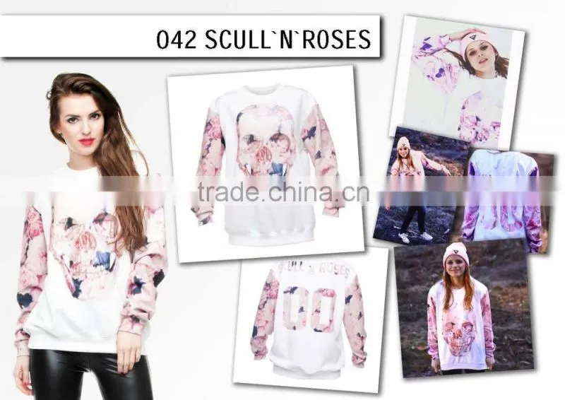 custom blank sweatshi skull roses 3d digital print fullprint crewneck sweatshirt spring autumn unisex custom oversized pullover