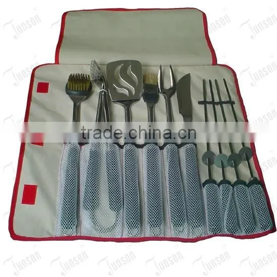 10 PCS Stainless steel bbq tool set with wooden handle
