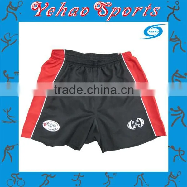 Custom made Sublimated 100% Polyester Rugby Shorts with Team Logo and Sponsor logo