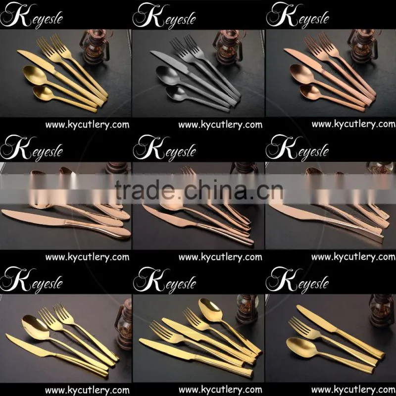 Gold cutlery set, copper cutlery, wedding knife and fork set