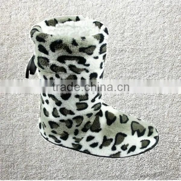 Ladies Non Slip SLIPPER Boots Leopard Faux Fur Indoor Warm Furry Slipper Boots