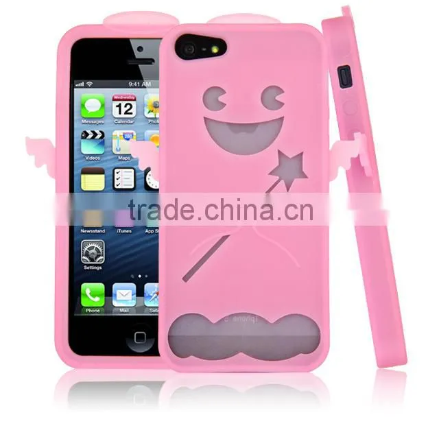 Set Screen Protector And Case For Iphone 5 , Green Angel Cute Little Bush Silicon Case