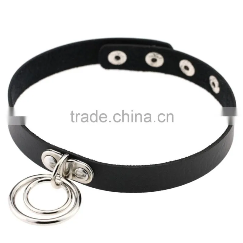 Hot Sale Fashion Sexy Punk Gothic Leather Choker necklace Round Metal Pendant Buckle Collar Anime Necklaces