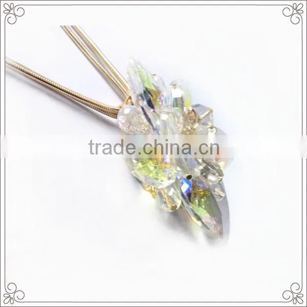Gold Plated Long Chain Necklace Big Pendant With Colorful Crystal