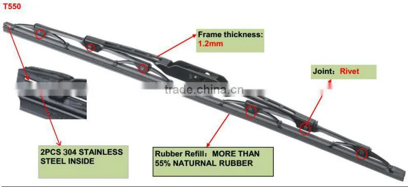 T550 Car Accessories Stainless Steel Windshield Wiper Blade