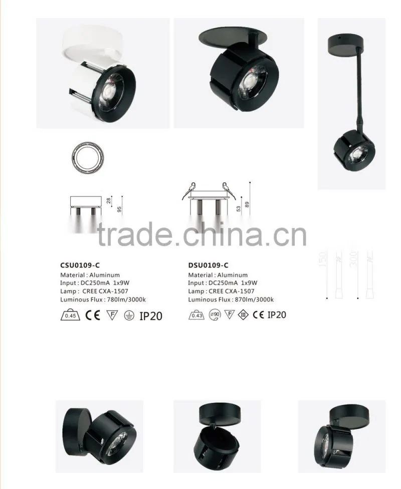 adjustable 9w/15w/23w/31w led suspended ceiling light