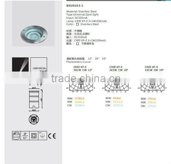 15 Degree Adjustable 3w Led Underground Light IP67