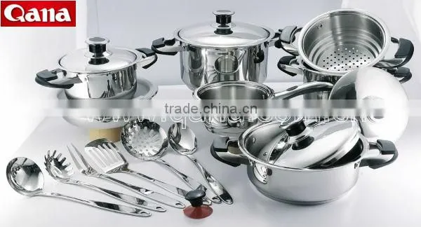 Germany style 19pcs kitchen tools stainless steel cookware set with Suction Knob