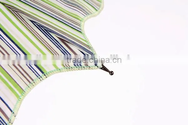 Frill Edging Ladies Long Umbrella with Stripe Printing