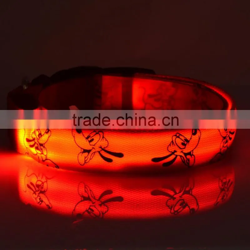 Blue Light Pet Shop Supplies Pug Pattern Pluto 2.5 CM Dual Side Light Collar For Dog