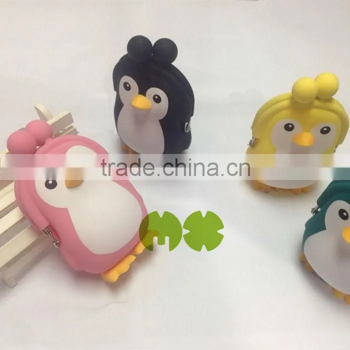 Newest Design 2015 Penguin Silicone Purse, Cute Penguin Silicone Purse Colorful Silicone Clutches Purse