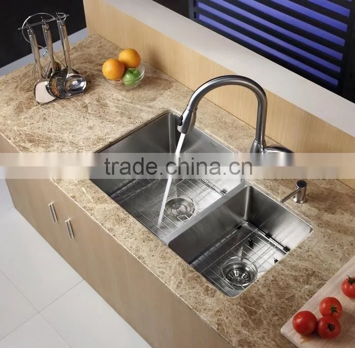 Undermount 60/40 Double Bowl 16 gauge Stainless Steel Kitchen Sink for Prefab Homes