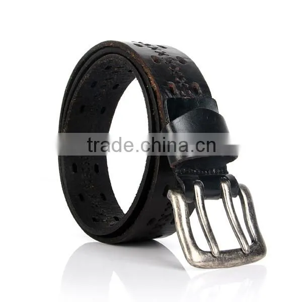 Factory Hot Sell Pin Belt Buckle Fashion Black Cowhide Italian Leather Belt Men