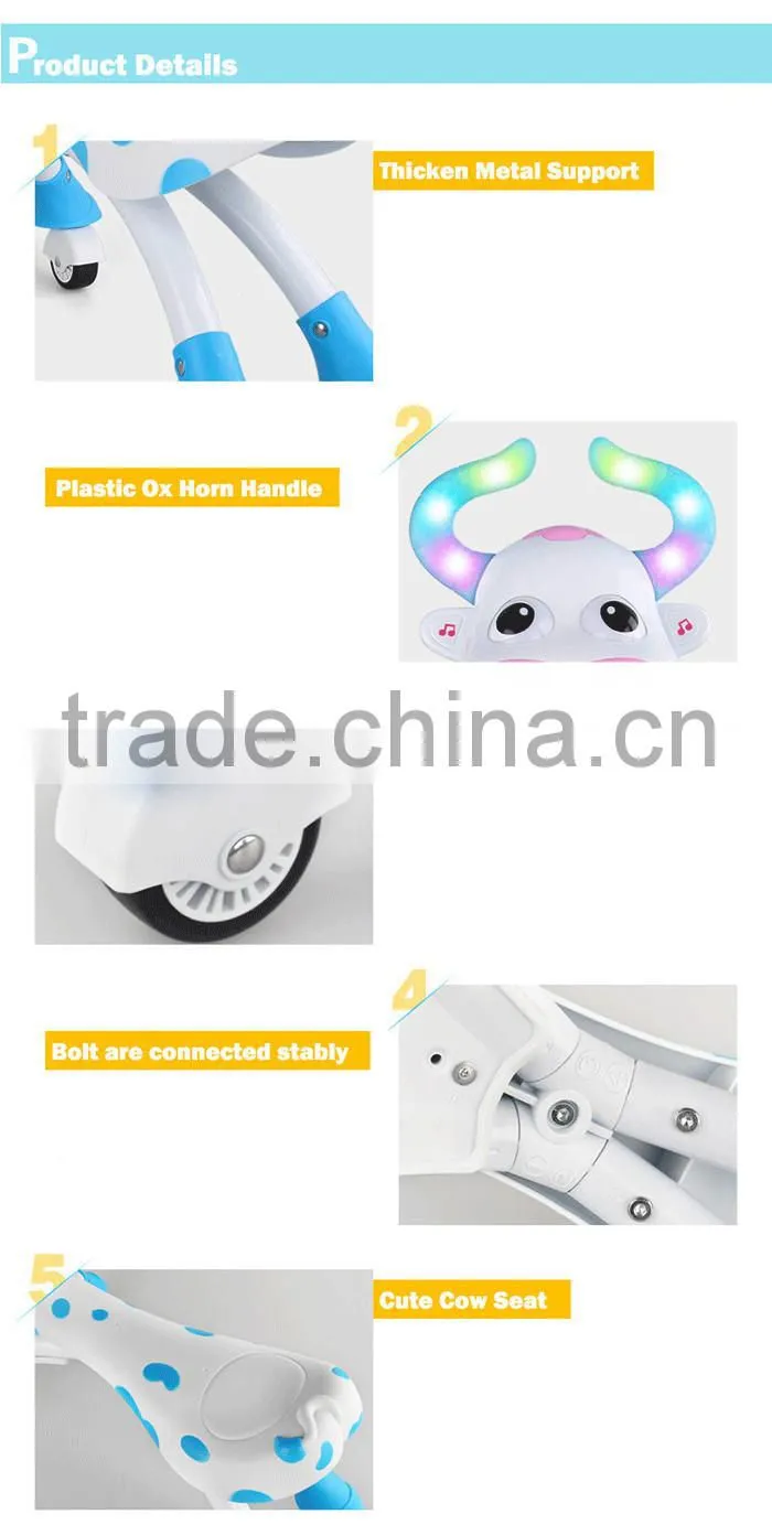 updated version blue & pink lovely cow baby walking car with wheels electric kids ride on car animals