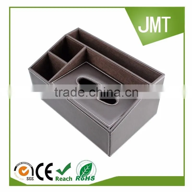 Home Decoration Multifunction PU desk organizer leather tissue box