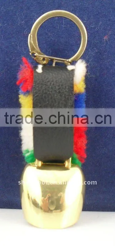 (A244) gold plated keyring bell with leather strap for promotional A2-142