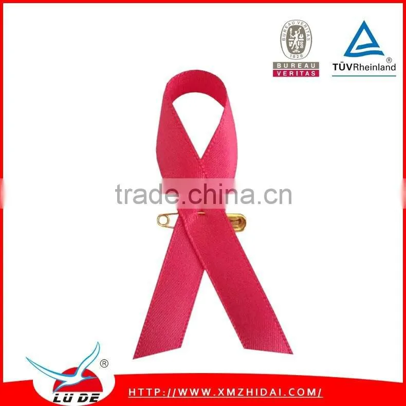 awareness ribbon bow with pin/breast cancer satin awareness ribbon