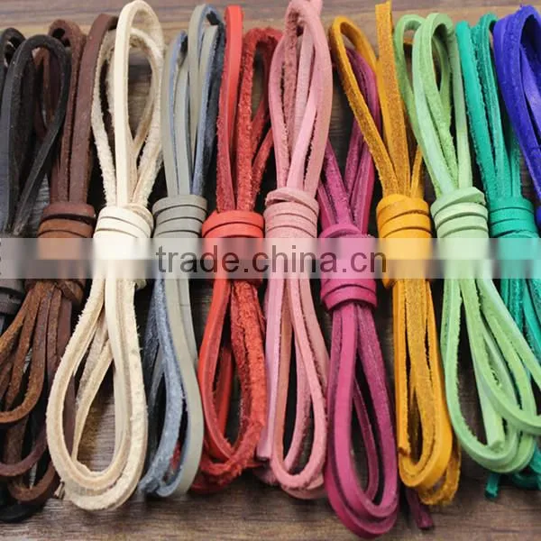 wholesale colorful 3mm flat real leather cord for pet collar chain bracelet necklace flat leather cord