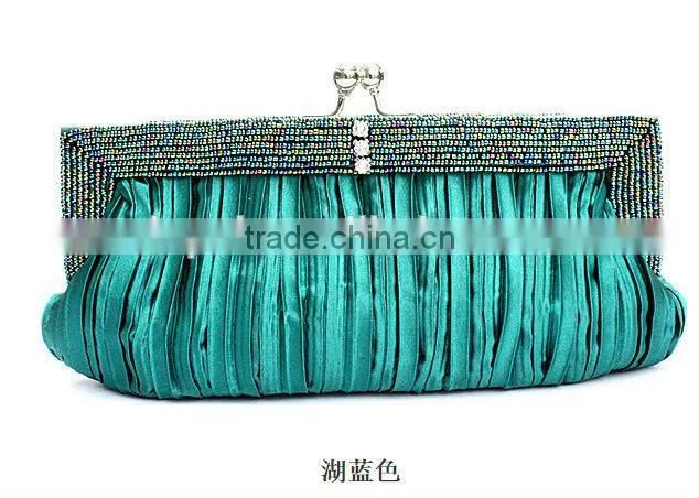 High Quality ladies evening party bag plicated satin clutch evening bags