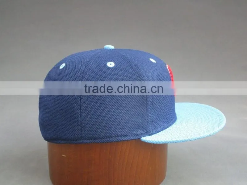 Custom 6- panel Blue Flat Brim Fitted Cap with 3D Embroidered Patch